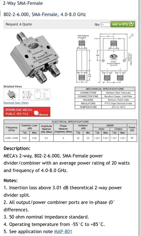 NEW - MECA Power Divider/Combiner, P/N: 802-2-6.000 gallery