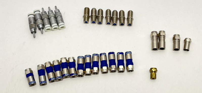 F-Type Coax Adapter & Connector Lot RCA CATV RF Cable TV Bundle ~30 pcs