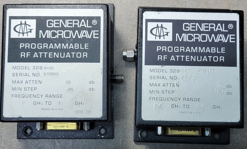 Lot of 2 GM rf attenuators 3292-80, MAX Atten 80db, Min Step 0.05, 2GHz to 4GHz
