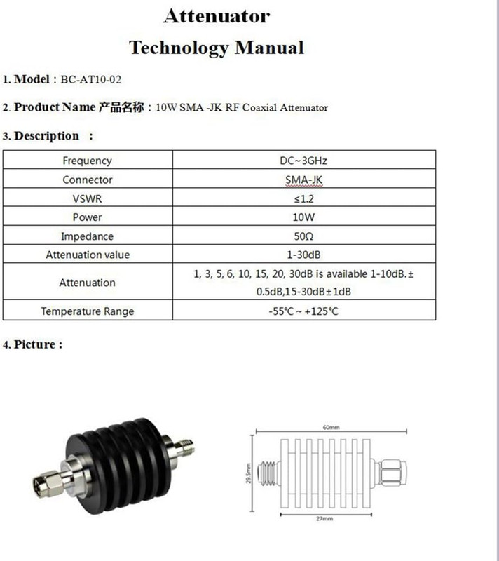 10W SMA Attenuator,20Db,Dc to 3Ghz,50 Ohm gallery