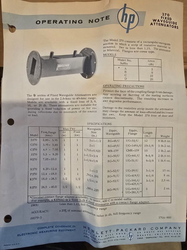 HP VARIABLE ATTENUATOR MODEL H370D 20 db gallery