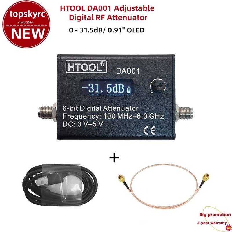 HTOOL DA001 0-31.5dB Adjustable Digital RF Attenuator Module DC-6GHz 0.91″ OLED