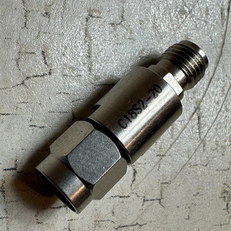 Centric RF C18S2-20 SMA Attenuator 18Ghz 20db 2Watt M/F VSWR 1.30 Steel