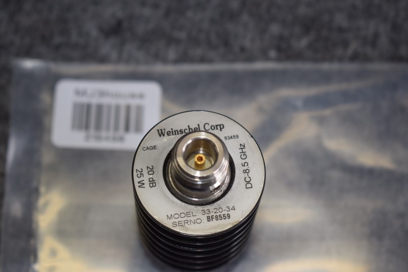 Weinschel 33-20-34 Coaxial Attenuator 20DB 25W DC-8.5 GHZ #215456-R1*B62 gallery
