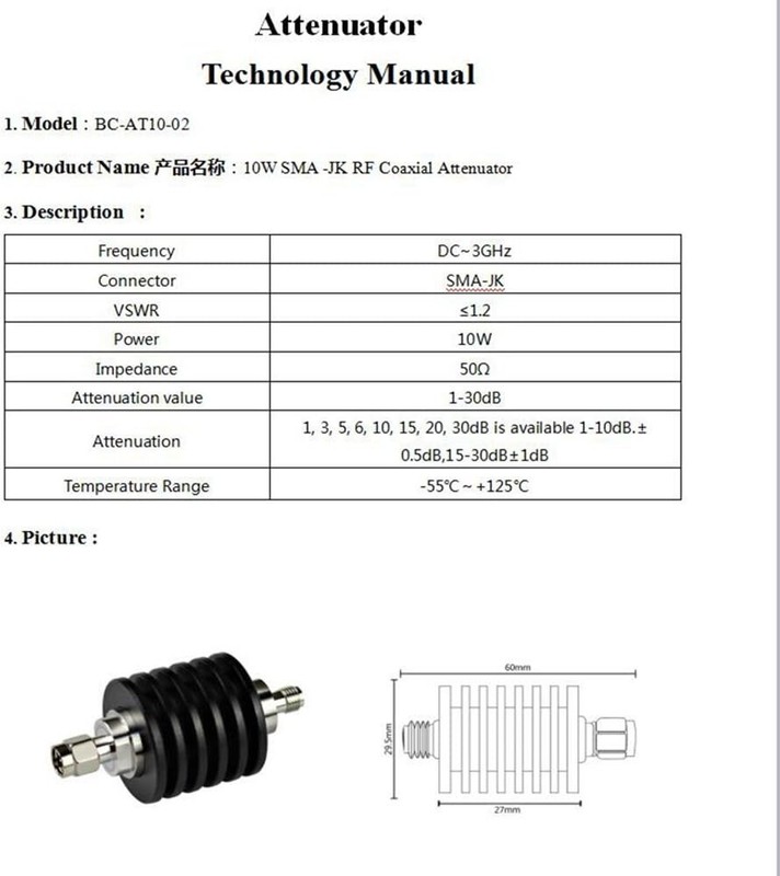 High-Performance 10W SMA Attenuator - DC to 3GHz, 20dB, Lightweight Design gallery