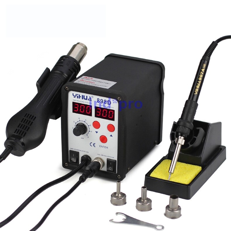 New YIHUA YH-898D Dual Digital Display 2 In 1 Soldering Station Hot Air Gun 220V