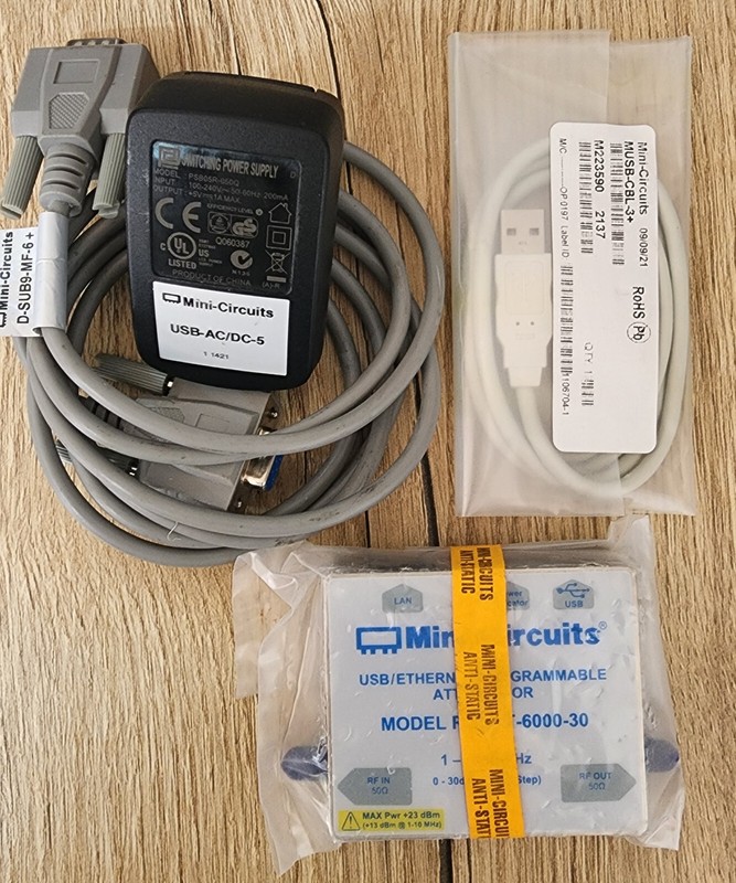 NEW!! Mini-Circuits USB/Ethernet Prog Atten, RCDAT-6G-30, 1- 6Ghz ,30db W/ ACC