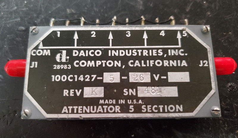 DAICO 100C1427-5-26V SMA Step Attenuator 1-8 dB +off 30-500 MHz. 24-28VDC