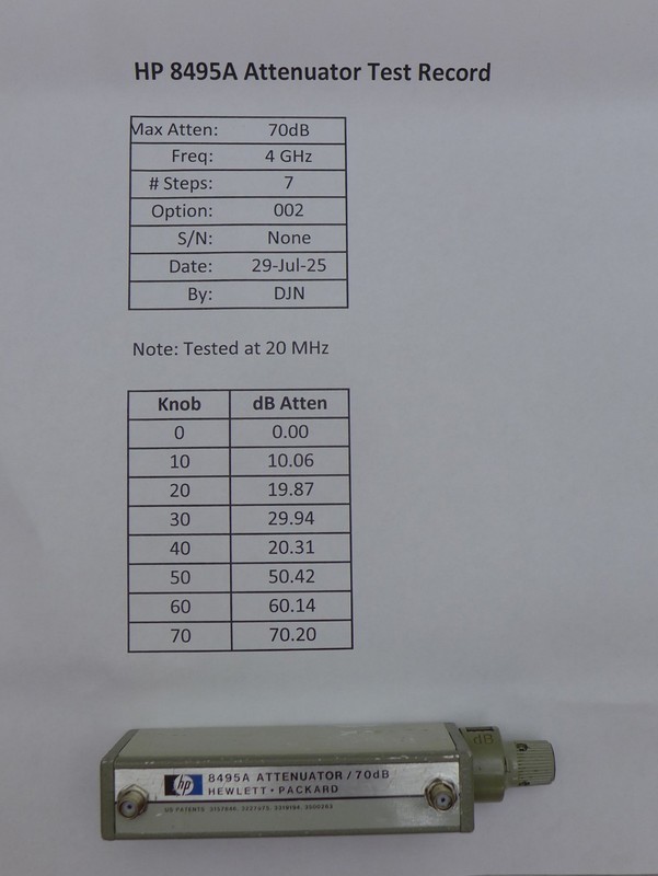 Agilent/HP 8495A Manual Attenuator 70dB 10dB Steps Opt 002 (SMA Connectors)