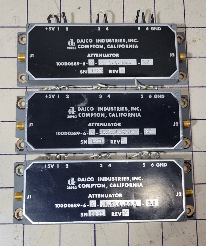 Lot of 3 DAICO INDUSTRIES ATTENUATOR 100D0589-6-A-.1,.2,.4,.8,1.6-3.2 REV K