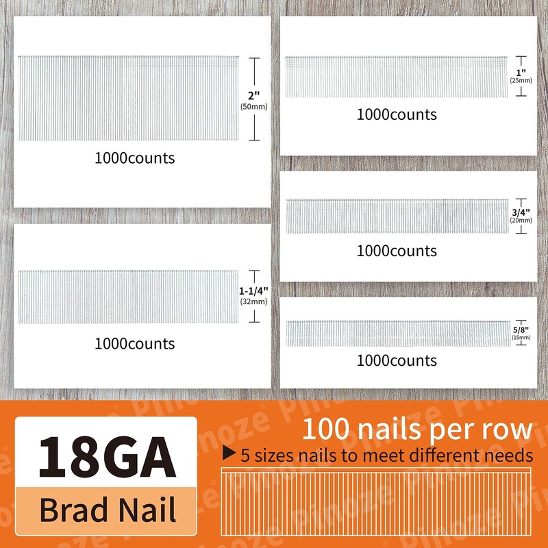 PINOZE 18 Gauge Brad Nails Galvanized, 5000-Count (2”, 1-1/4”, 1R gallery