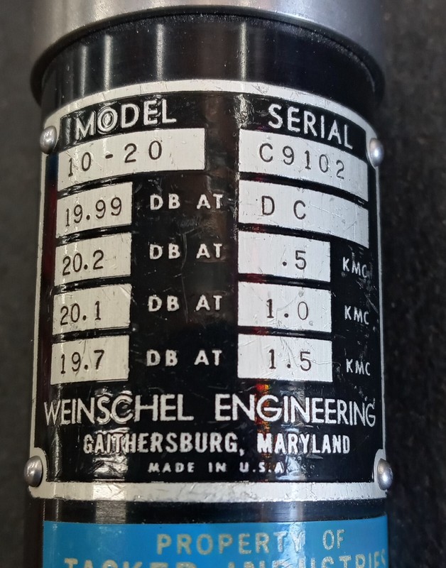 Weinschel Engineering RF Attenuator model 10-20, Attenuation 20 DB at 1.5 KMHz gallery