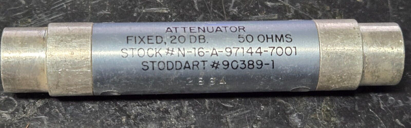 Old Vintage Stoddard 20dB 50Ω attenuator #90389-1, unusual type N connector