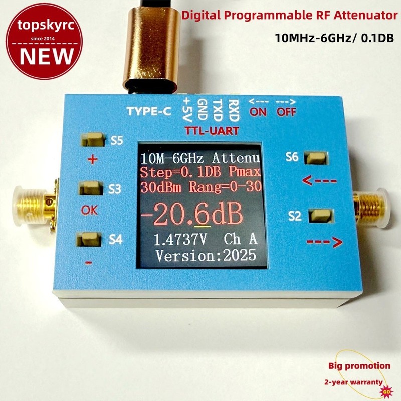 10MHz-6G 0.1DB Digital Programmable RF Attenuator TFT Display with SMA Connector