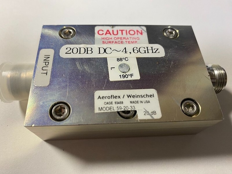 Aeroflex/Weinschel 59-20-33 2.5GHz 20db N-type Coaxial High Power Attenuator