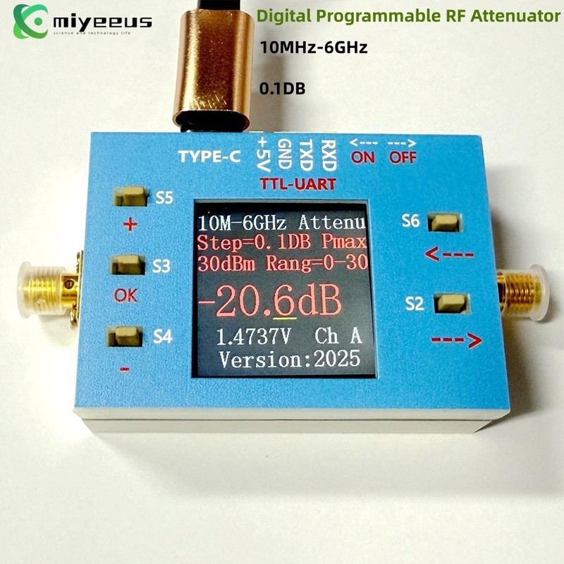 10MHz-6G 0.1DB Digital Programmable RF Attenuator TFT Display with SMA Connector