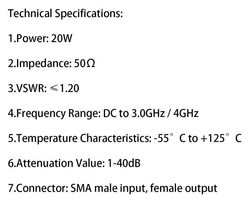 50dB 20W SMA-Type RF Fixed Attenuator DC to 4GHz 50Ω Male to Female Coaxial gallery
