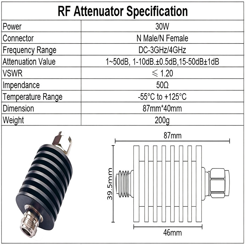 DC-4GHz 30 Watt N Type Fixed Coaxial Professional RF Attenuator for Measurement gallery