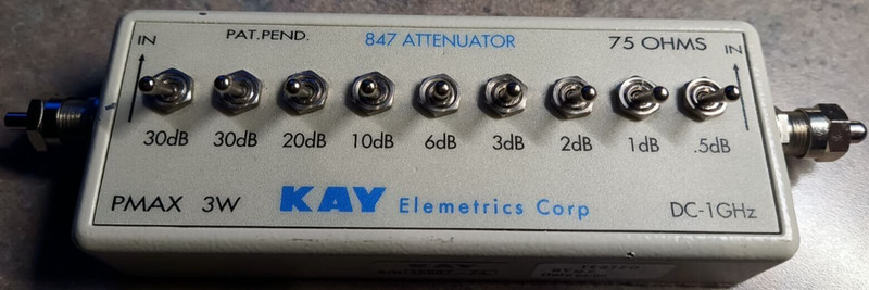 KAY Elemetrics Corp. 847 Attenuator, DC - 1GHz, 0.5 - 102.5 dB, 75 ohm, PMAX 3W
