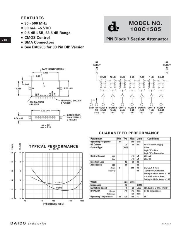 DAICO 100C1585 SMA Step Attenuator 0.5-32 dB 30-500 MHz. 5 - 15 VDC 1.2/1 VSWR gallery