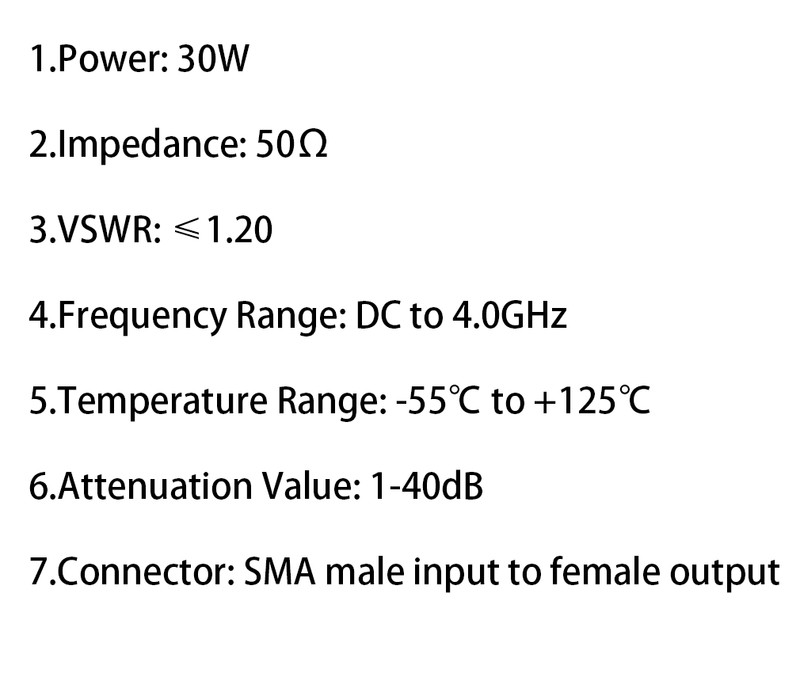 DC-3GHz 50 Ohm 30W SMA 10dB RF Attenuator OEM Coaxial for Testing Instruments gallery