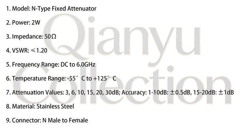 2W N-Type RF Microwave Coaxial Fixed Attenuator DC-6GHz 50Ohm 1-20dB N Male to F gallery