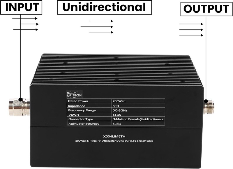 200W N-Type 60dB Attenuator DC to 3GHz 50 Ohms, Precision Adjustable Signal Loss gallery