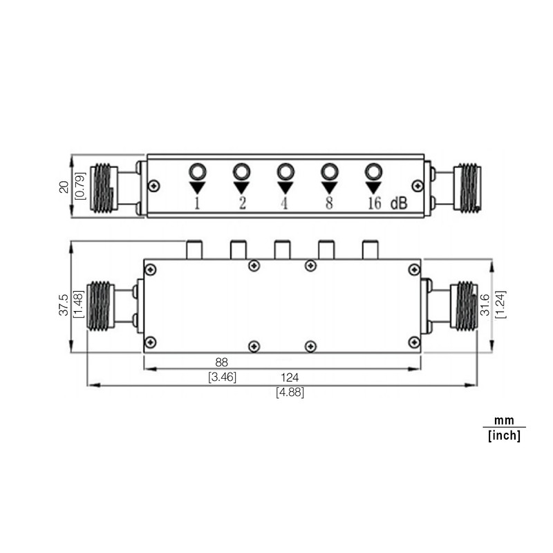 N Push Button Step Attenuator, ASP3N2-30-1 DC-3GHz, 2W, 0-30dB, Unidirectional gallery