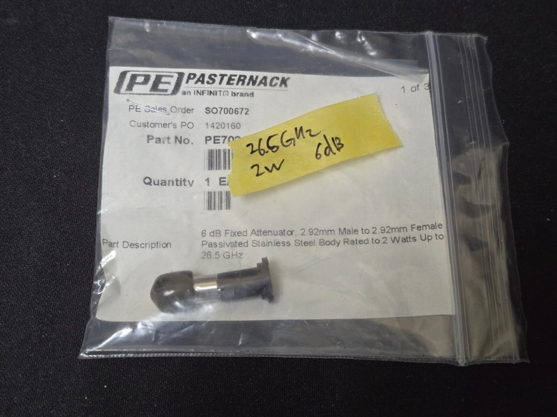 Pasternack PE7024-6 : 6dB Fixed Attenuator, 2.92mm (M) to 2.92mm (F), 26.5GHz