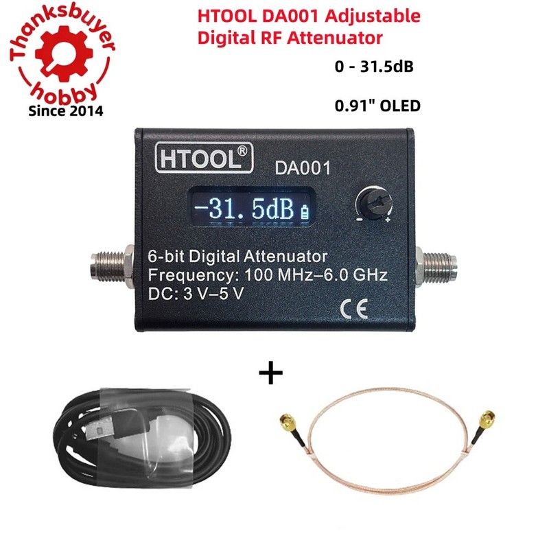 HTOOL DA001 Adjustable Digital RF Attenuator Module 0-31.5dB DC-6GHz 0.91″ OLED