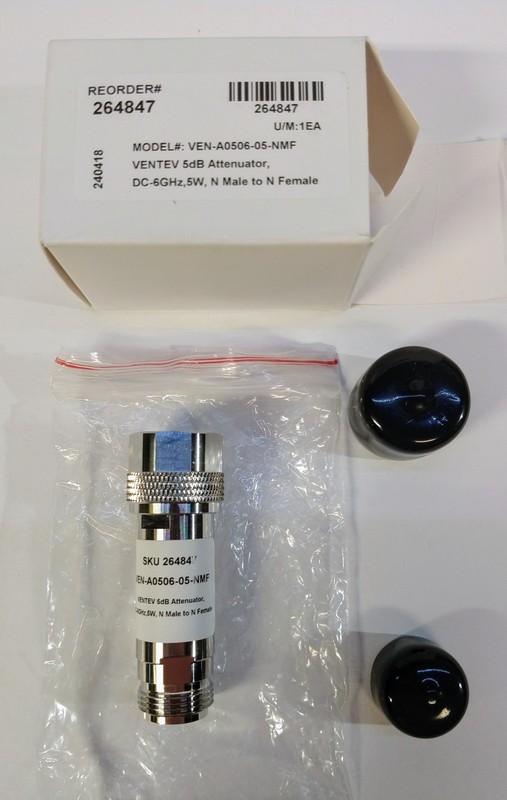 VENTEV #VEN-A0506-05-NMF 5dB Attenuator DC-6GHz 5watt N-Male to N-Female