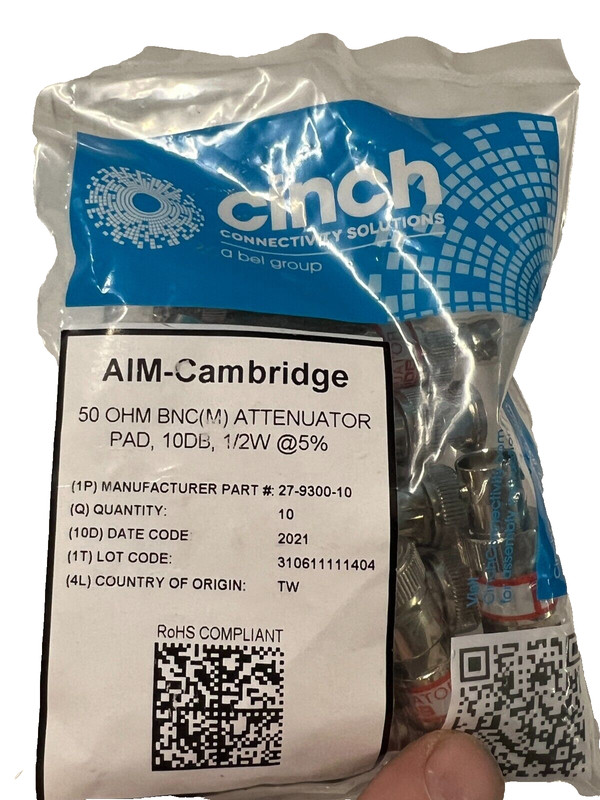 10 PACK - CINCH AIM-Cambridge RF ATTENUATOR 10DB 50OHM BNC - QTY gallery