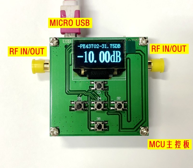 PE43702 +MCU +OLED 9K-4GHz 0.25dB 31.75dB Digital RF Attenuator Module gallery