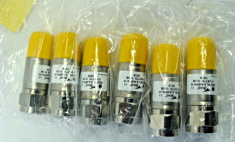 Bird 5-A-MFN-10, 5 Watts 10 dB, Type-N Male/Female DC-4 GHz, Lot of 6, Open Box
