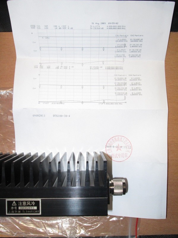 High Power RF Attenuator DC - 4 GHz 100W 30dB NEW C Band Response Plot incl. "N"