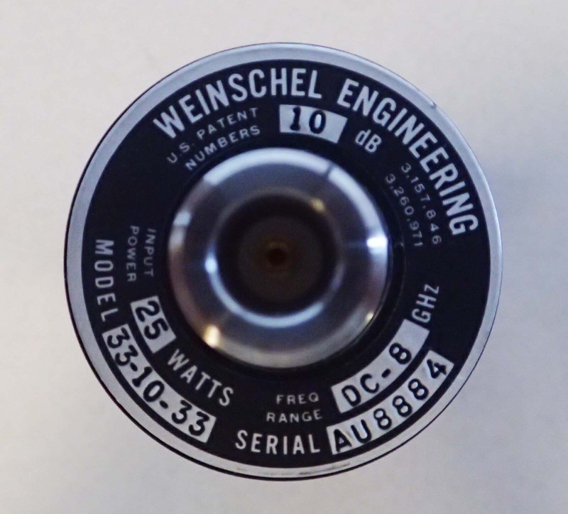 WEINSCHEL ENGINEERING 33-10-33 IN 25W RANGE DC-8 GHz 10 dB TYPE N CONNECTORS F