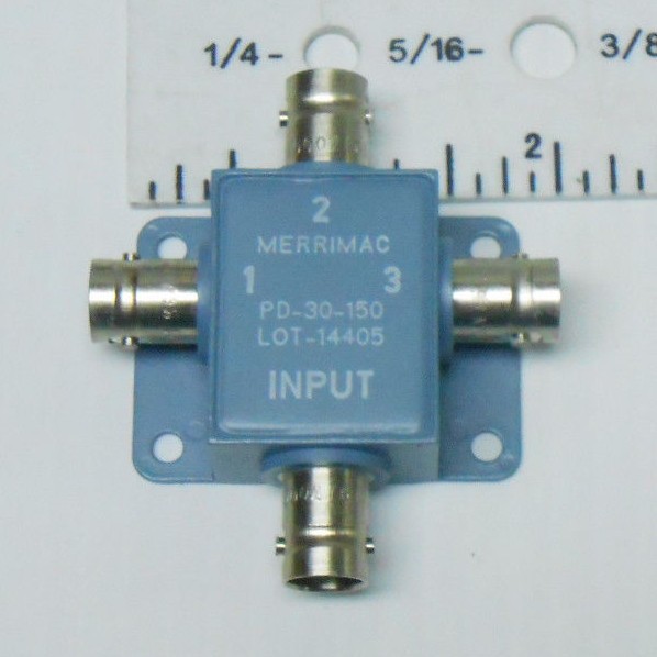 PD-30-150 MERRIMAC POWER DIVIDER FREQ 10-100 MHZ/ 50 OHMS/ 4 TERMINALS NOS