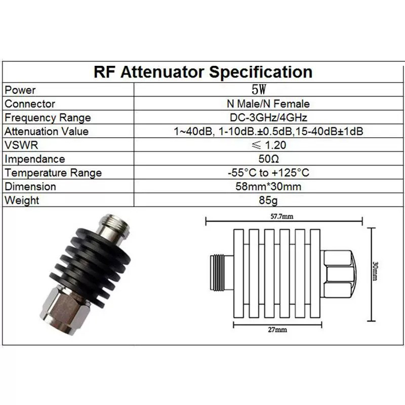 5W SMA Male-Female Fixed Attenuator DC-3GHz 10dB RF Coaxial Damping for Test gallery
