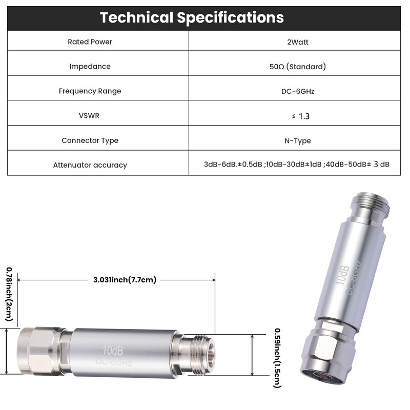 2W N-Type 5dB RF Attenuator, DC-6GHz, 50 Ohm, Adjustable Signal Loss for Testing gallery