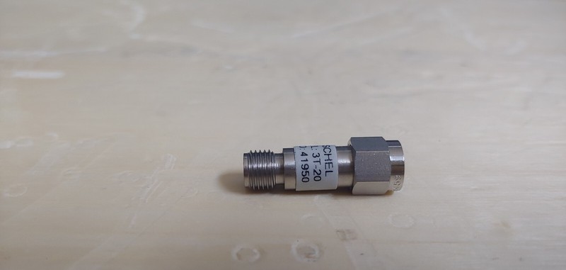 Weinschel 3T-20: Coaxial RF Attenuator 20 dB 2 W SMA(M) to SMA(F) (1950) gallery