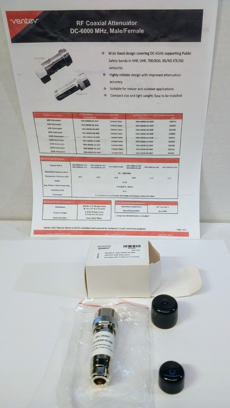 VENTEV #VEN-A0506-05-NMF 5dB Attenuator DC-6GHz 5watt N-Male to N-Female gallery