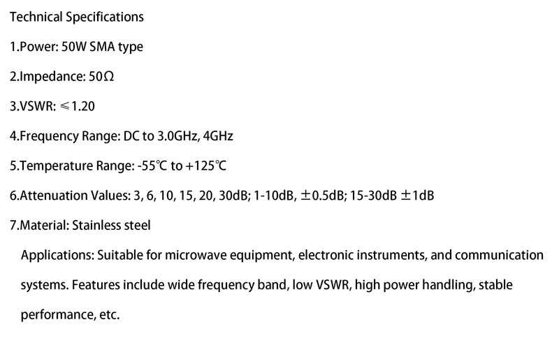 50 Watt SMA Fixed Attenuator DC-3GHz 50Ω High Power Coaxial RF Signal Attenuator gallery