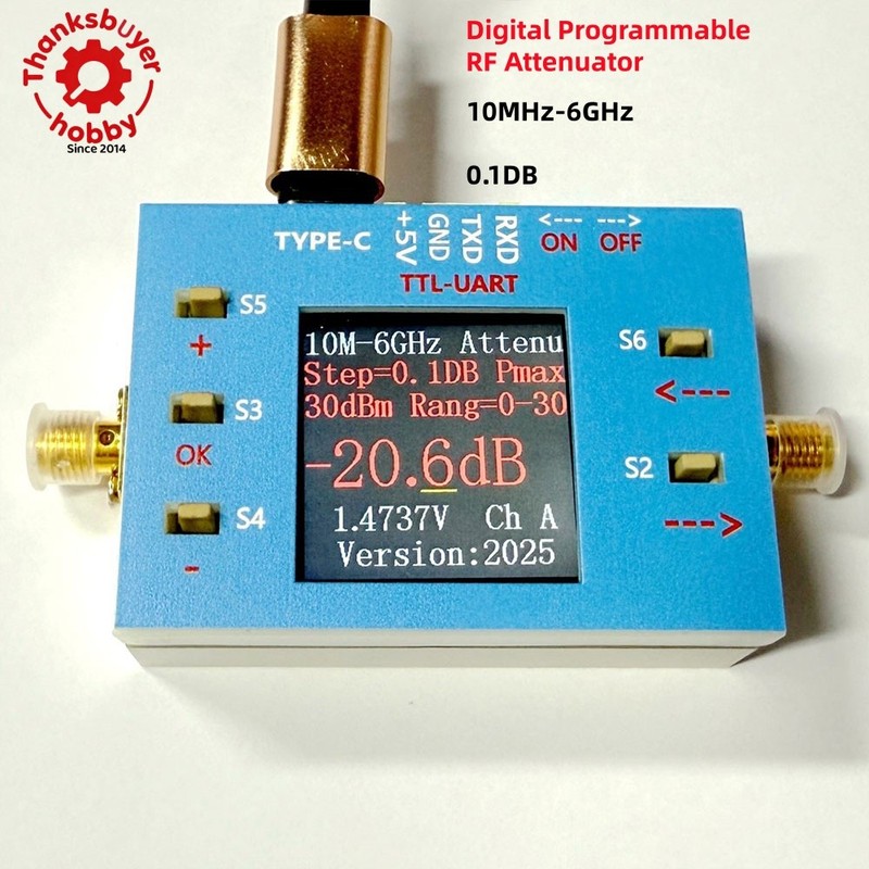 10MHz-6G 0.1DB Digital Programmable RF Attenuator TFT Display w/SMA Connector