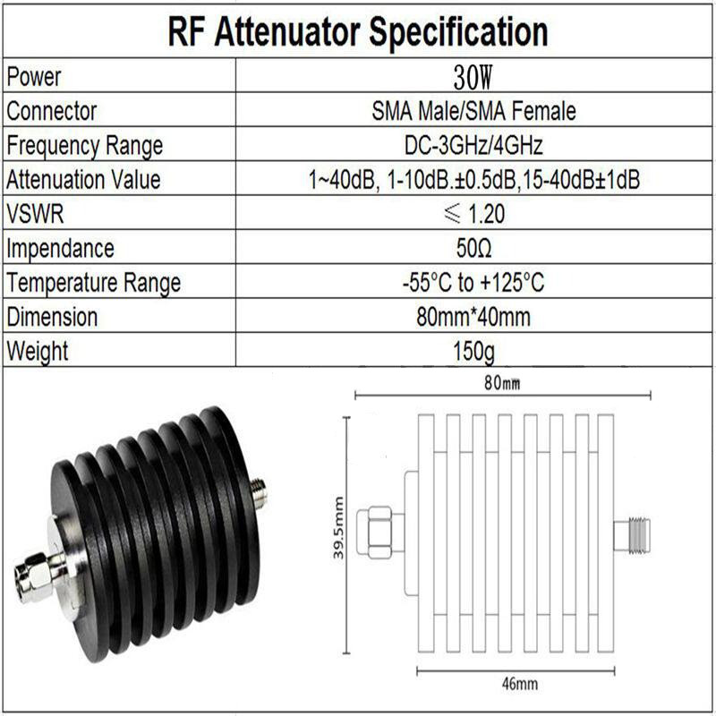 30W SMA Fixed Coaxial Attenuator 20dB 4GHz 50Ω High Power RF Attenuator for Test gallery