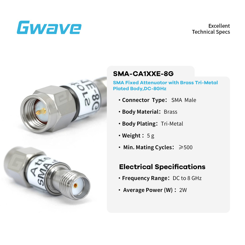 SMA Fixed Attenuator with Brass Tri-Metal Plated Body | DC-8GHz gallery