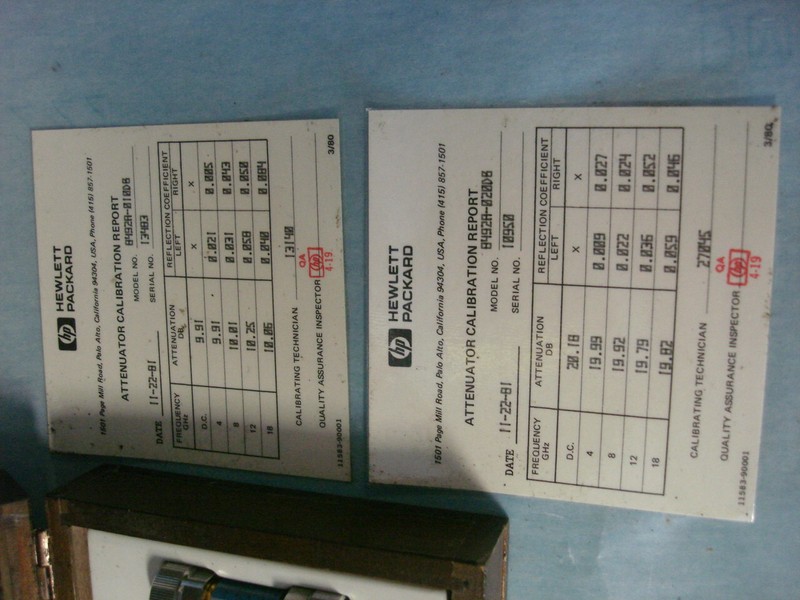 HP 11583A fixed APC-7 attenuator set 3, 6, 10, 20 dB original Calibration Cards gallery