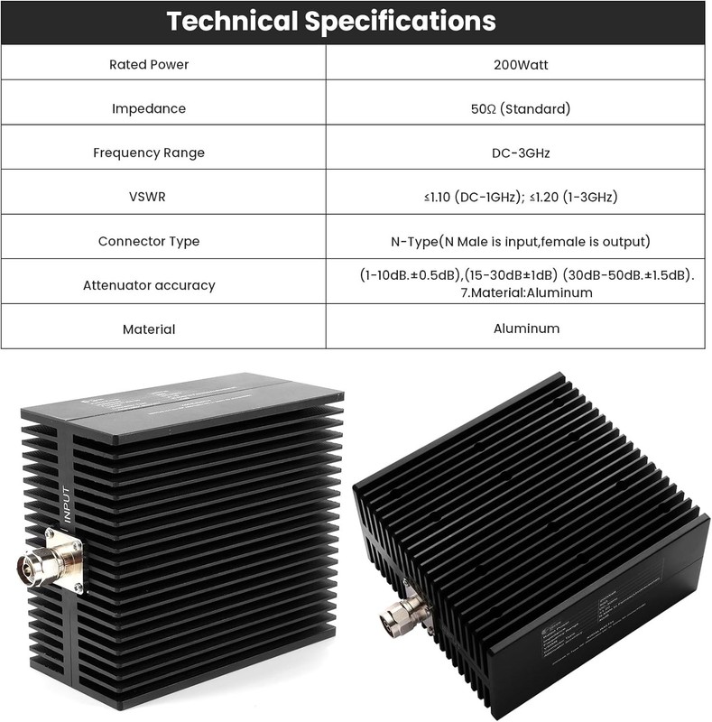 200W N-Type 60dB Attenuator DC to 3GHz 50 Ohms, Precision Adjustable Signal Loss gallery